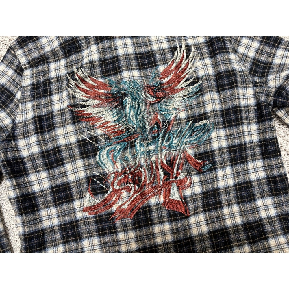 GIVENCHY Flannel Shirt Plaid Back Embroidery Cotton Wool Cashmere Mens Sz 38